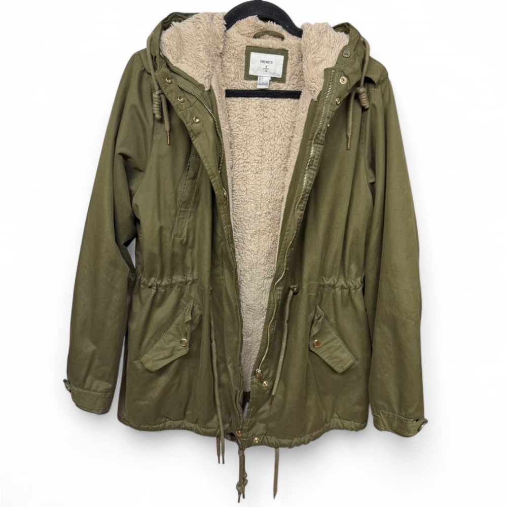 Forever 21 Plush Lined Hooded Utility Parka - Olive Green - Picture 4 of 8